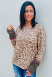 Contrast Cuffs Leopard Knit Top
