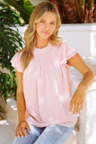 Pink Tiered Sleeve Frilled Neck Dotted Top