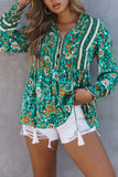 Boho Floral Print Peplum Long Sleeve Blouse