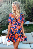 Wrapped Tie-dye Print Ruffled Dress