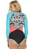 Long Sleeve Zip UV Protection Print Surfing Swimsuit