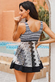 Tribal Geometric Print Babydoll Swimdress with Panty Set