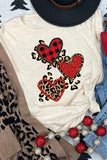 Khaki Heart-shaped Leopard Sequin Print Graphic T Shirt