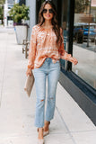 Boho Printed Drawstring Round Neck Blouse