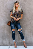 V-neck Short Sleeve Fashion Print Fantasy Fluttering Blouse