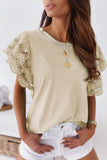 Apricot Purple Hollow Out Ruffle Sleeve T-shirt