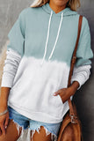 Light Green Dip-Dye Colorblock Drawstring Hoodie with Pockets