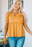 Yellow Flounce Cap Sleeve Babydoll Top