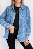 Sky Blue Oversized Leopard Denim Jacket with Pockets
