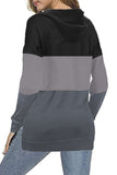 Khaki Drawstring Color Block Stripe Casual Hoodie