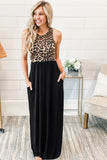 Sleeveless Leopard Bodice Maxi Dress with Pockets