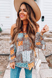 Boho Mixed Floral Print Flutter Sleeve Off Shoulder Blouse