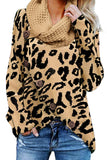 Khaki Leopard Print Casual Knitted Sweater