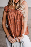 Floral Print Smocked Flounce Sleeveless Top