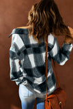 Green Plaid Print Buttoned Shirt Coat with Pocket