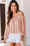 Pink Subtle Jacquard Long Sleeve Off Shoulder Blouse