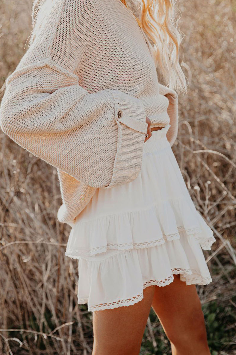 Solid Color High Waist Tiered Crochet Ruffle Mini Skirt