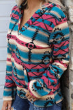 Blue Stripes Aztec Print Furry Hoodie