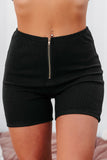 Ribbed Knit Zip-up Crop Top and High Waist Shorts Two Piece Set