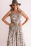 Leopard Print Pockets Wide Leg Sleeveless Jumpsuit