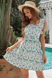 Floral Square Neck Ruffles Backless A-line Short Dress