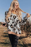 V-neck Leopard Print Puff Sleeve Sweater