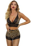 Cheetah Print Crochet Lace Backless Cami Set