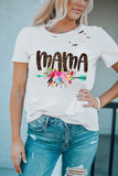 Leopard-MAMA & Flower Printed Hollowed Short Sleeves T-Shirt