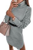 Plain Turtleneck Sweater Dress with Slits