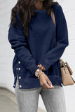 Casual Slit Side Button Long Sleeves Sweatshirt