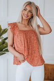Floral Print Smocked Flounce Sleeveless Top