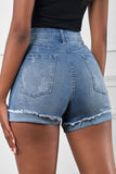 Distressed Ripped Rolled Hem Black Denim Shorts