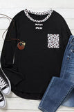 Black Leopard Patch Pocket Long Sleeve Top