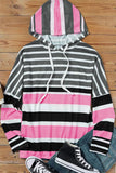 Rose Multi Striped Drawstring Long Sleeve Hoodie