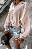 Turn Collar V Neck Crinkled Cuffed Shirt