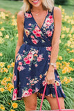 Floral Wrap Ruffled Sleeveless Mini Dress