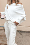 Slouchy One Shoulder Dolman Sleeves Ribbed Sweater