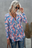 Leopard Tie Dye V Neck Pleated Long Sleeve Top