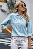 Roll up Long Sleeves Frayed Hem Denim Shirt