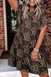 Leopard Printed O-Neck Short Sleeve Dress