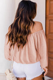 Pink Subtle Jacquard Long Sleeve Off Shoulder Blouse