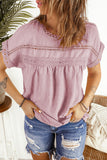 Pink Swiss Dot Lace Splicing Short Sleeve Top