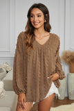 V Neck Polka Dot Lantern Sleeve Top