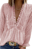 Swiss Dot Long Deep V Neck Pleated Sleeve Top