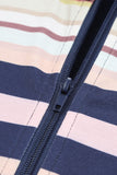 Striped Color Block Thumbhole Sleeve Full Zip Hoodie