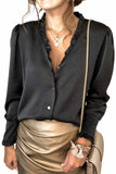 Frilled V Neckline Buttoned French Shirt