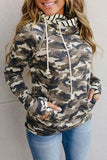 Camouflage Zipper Collar Striped Doublehood Sweatshirt
