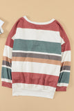 Multicolour V Neck Drawstring Long Sleeve Striped Oversize Sweatshirt