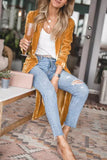 Velvet Open Front Pocketed Long Cardigan