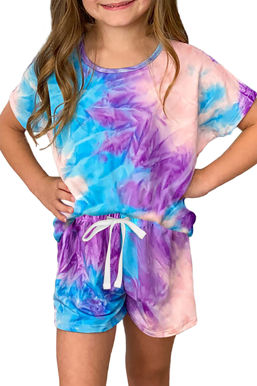 Girl's Tie Dye T Shirt and Drawstring Shorts Set